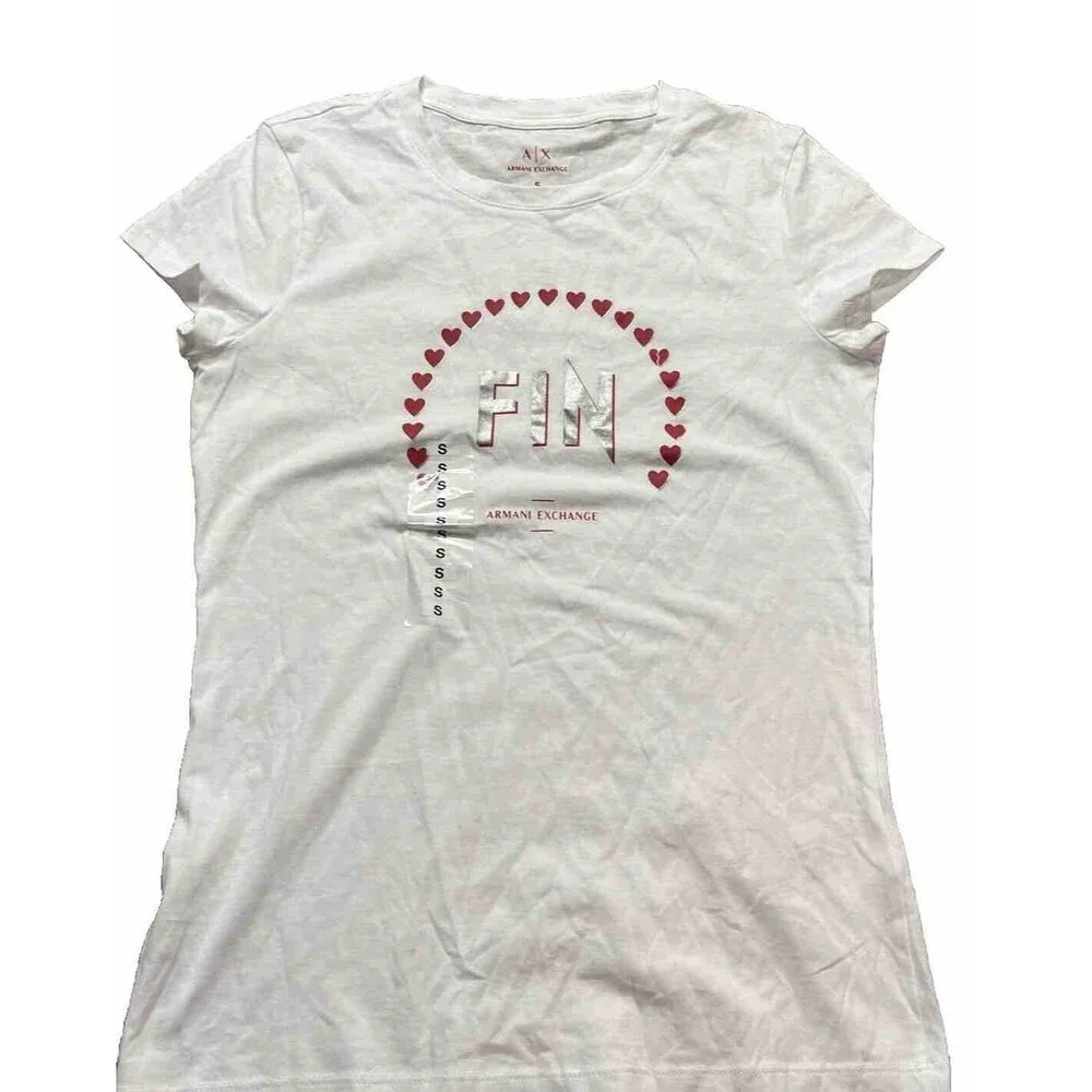 Armani Exchange FIN‎ Heart Love Designer Logo Women Tee New Small